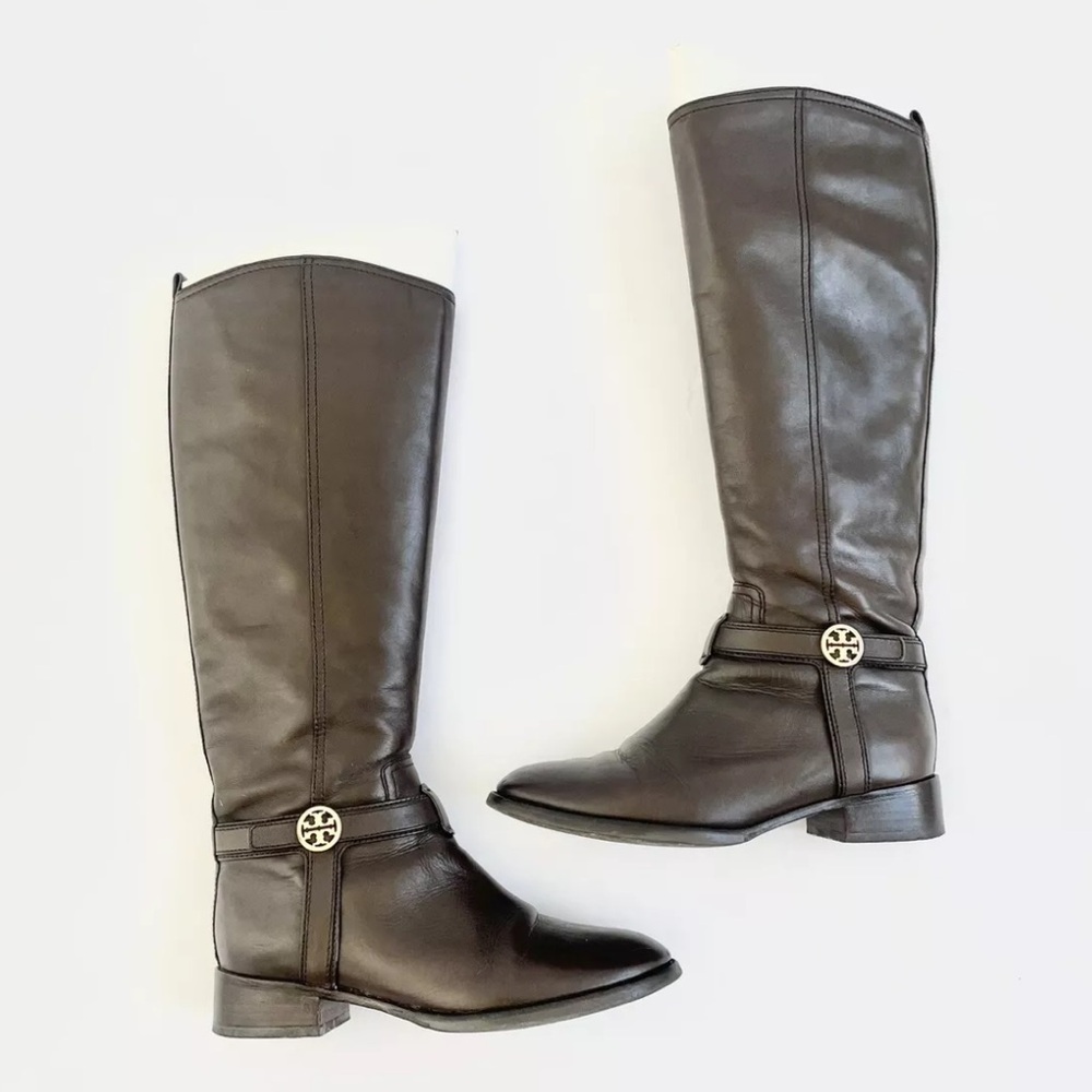 Tory Burch Womens Bristol 31138392 Brown Leather Side Zip Riding Boots Size 8M
